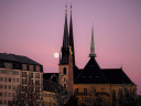 The cathedral of Luxembourg in the sunset, the momunemtn of the Golden Lady just in front of the shot