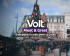 Volt Meet & Greet. Everyone is welcome to join. In the background a big christmas tree and some christmas market huts are seen at the Place de Paris in Luxembourg city.