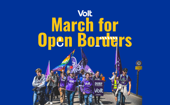 March for Open Borders - Volters demonstrating on the brdige of Schengen