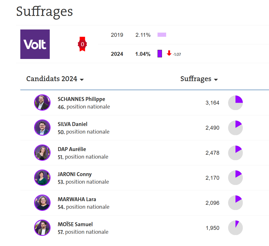 Results of the votes for Volt Luxembourg.