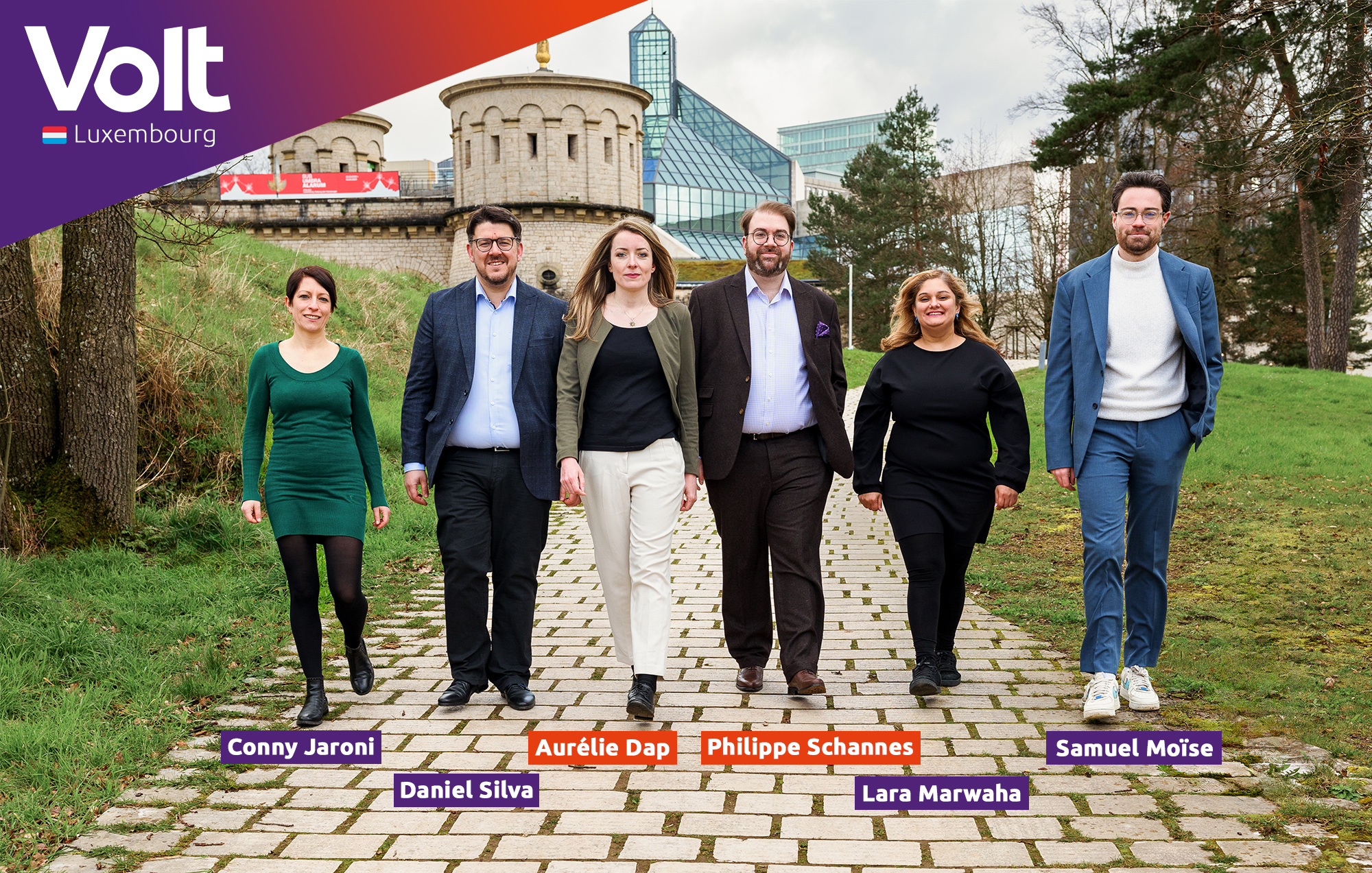 The 6 Volt Luxembourg candidates, from left to right: Conny Jaroni, Daniel Silva, Aurélie Dap, Philippe Schannes, Lara Marwaha, Samuel Moïse